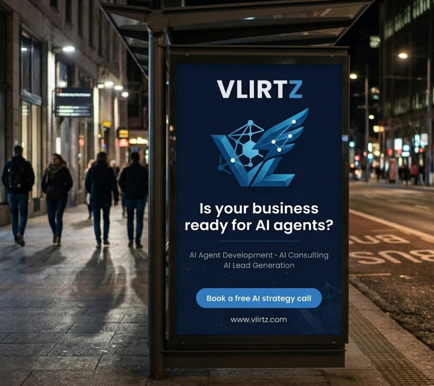 VLIRTZ campaign creative for AI consulting and lead generation