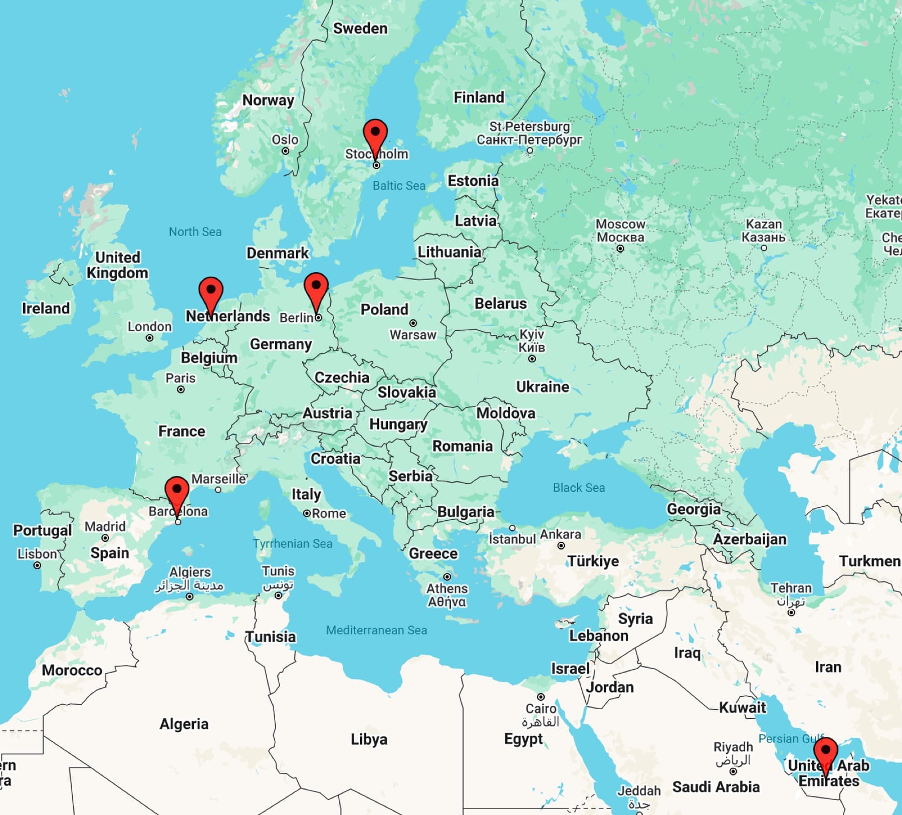 Map of VLIRTZ work across Europe and the Middle East